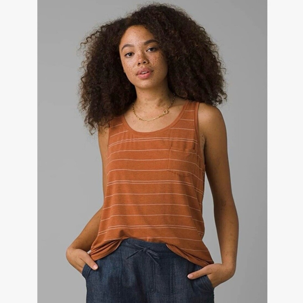 NWT W’s PrAna Foundation Scoop Neck Tank in Copper Heather Stripe - size S